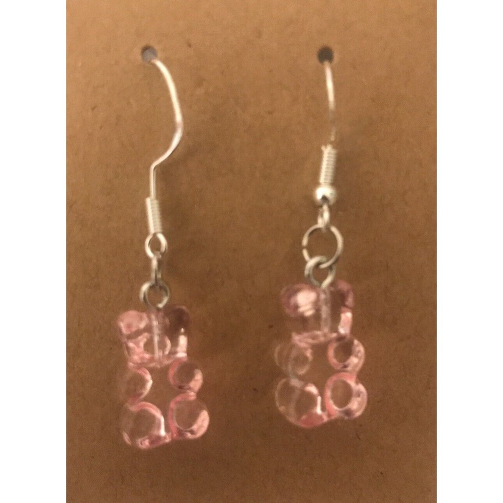 Pink Gummy Bear Resin Silver Earrings USA HANDMADE